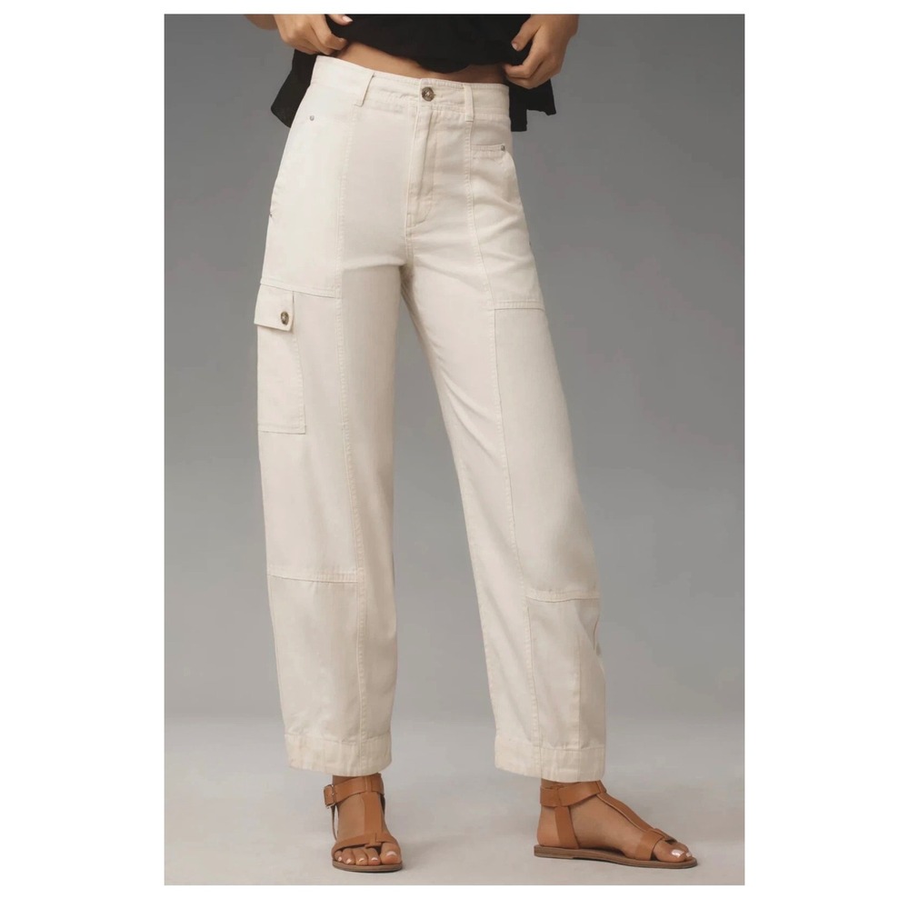 Anthropologie Cream Wide-Leg Utility Pants